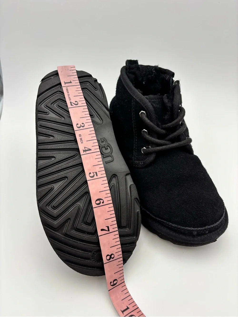 UGG Kids Black Suede Lace-Up Ankle Boots with Fleece Lining Size 12 Toddler